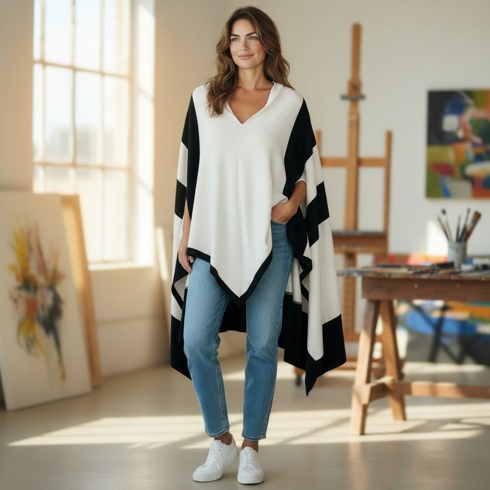 Chico's Elegant Black and White Poncho